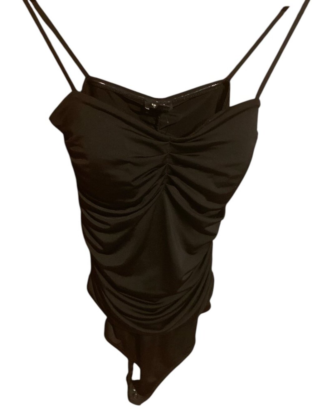 Express Body Contour Compression Ruched Bodysuit With Bra Cups, Black, XS